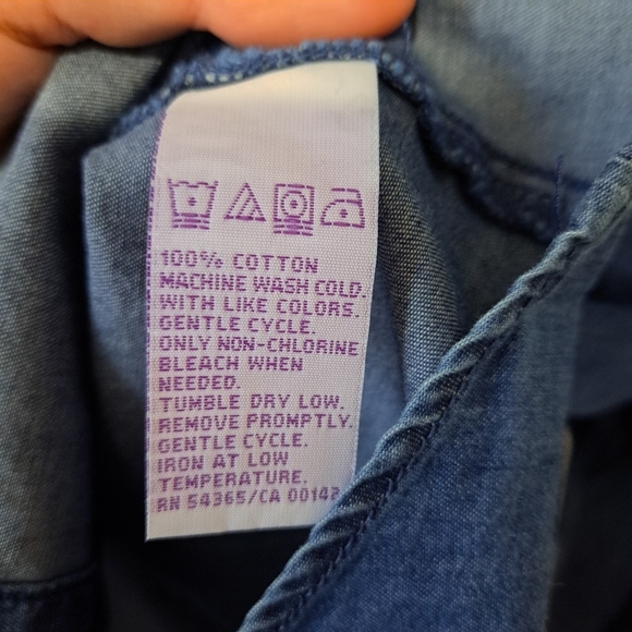 Alia petite | Blue denim color with shoulder embroidery button up - Picture 6 of 10